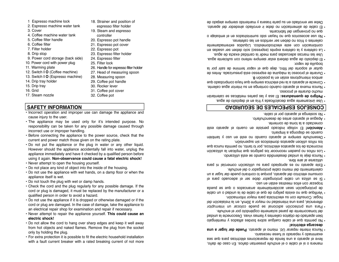 Continental CP43609 instruction manual Safety Information, Seguridad DE Especiales Consejos, Eléctrica! descarga 