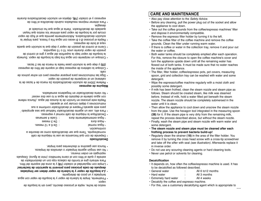 Continental CP43609 instruction manual Care and Maintenance, Decalcification 