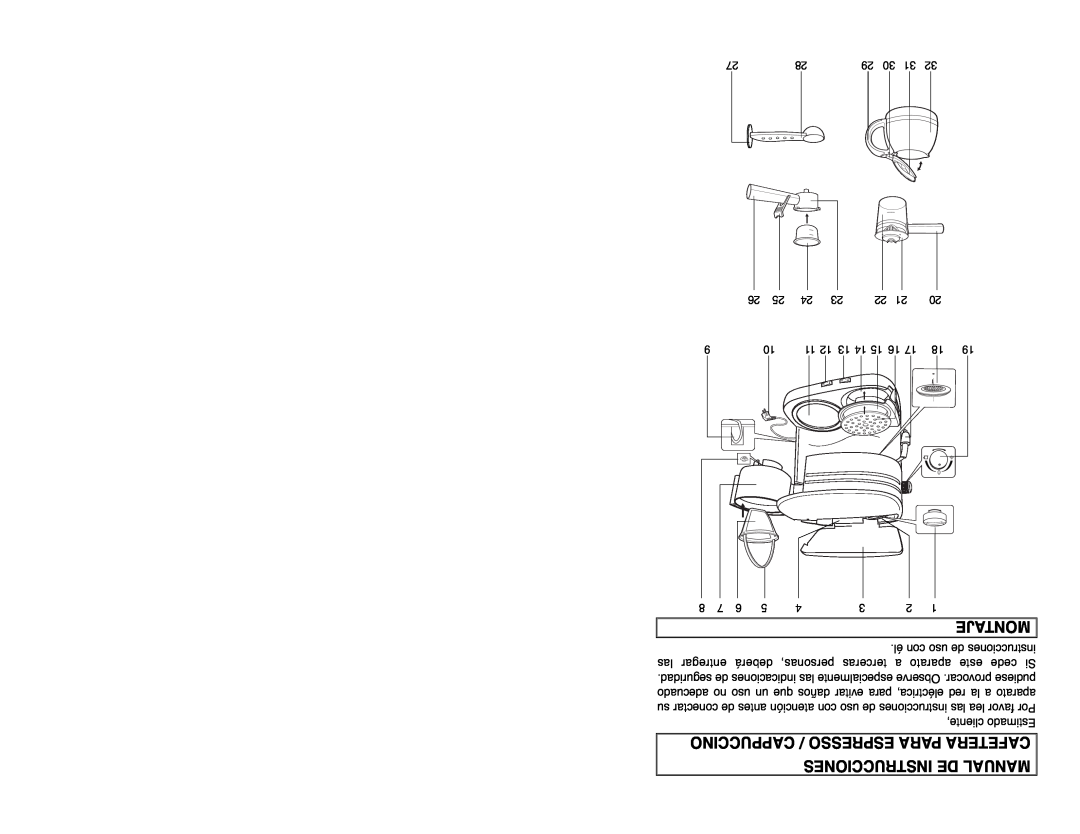 Continental CP43609 instruction manual Montaje, Cappuccino / Espresso Para Cafetera Instrucciones De Manual 