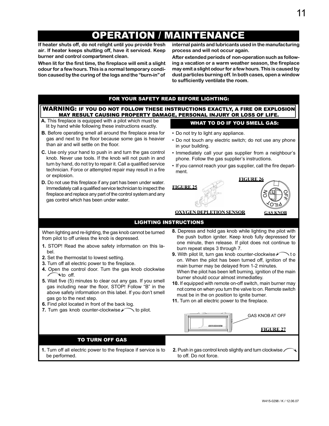 Continental CVF36P, CVF36N manual Operation / Maintenance, For Your Safety Read Before Lighting 