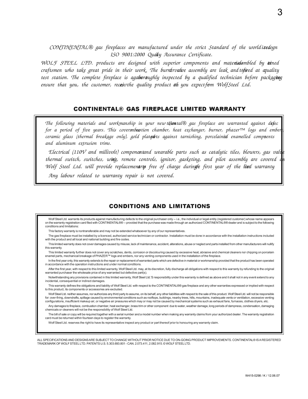 Continental CVF36P, CVF36N manual Any labour related to warranty repair is not covered 