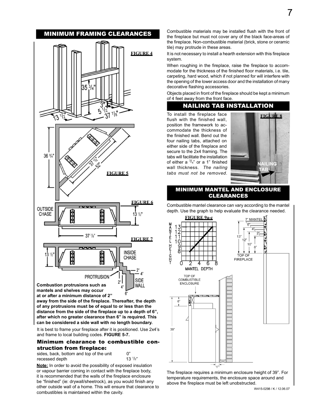 Continental CVF36P, CVF36N manual Minimum Framing Clearances, Nailing TAB Installation 