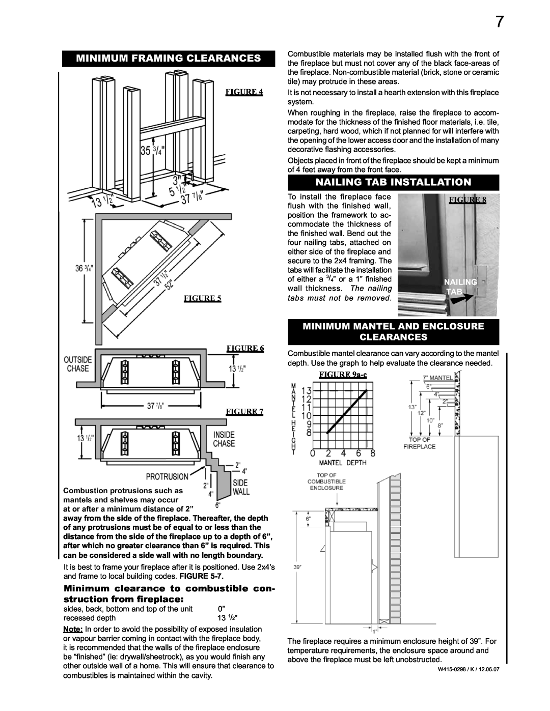 Continental CVF36P, CVF36N manual Minimum Framing Clearances, Nailing Tab Installation, Figure Figure, a-c 