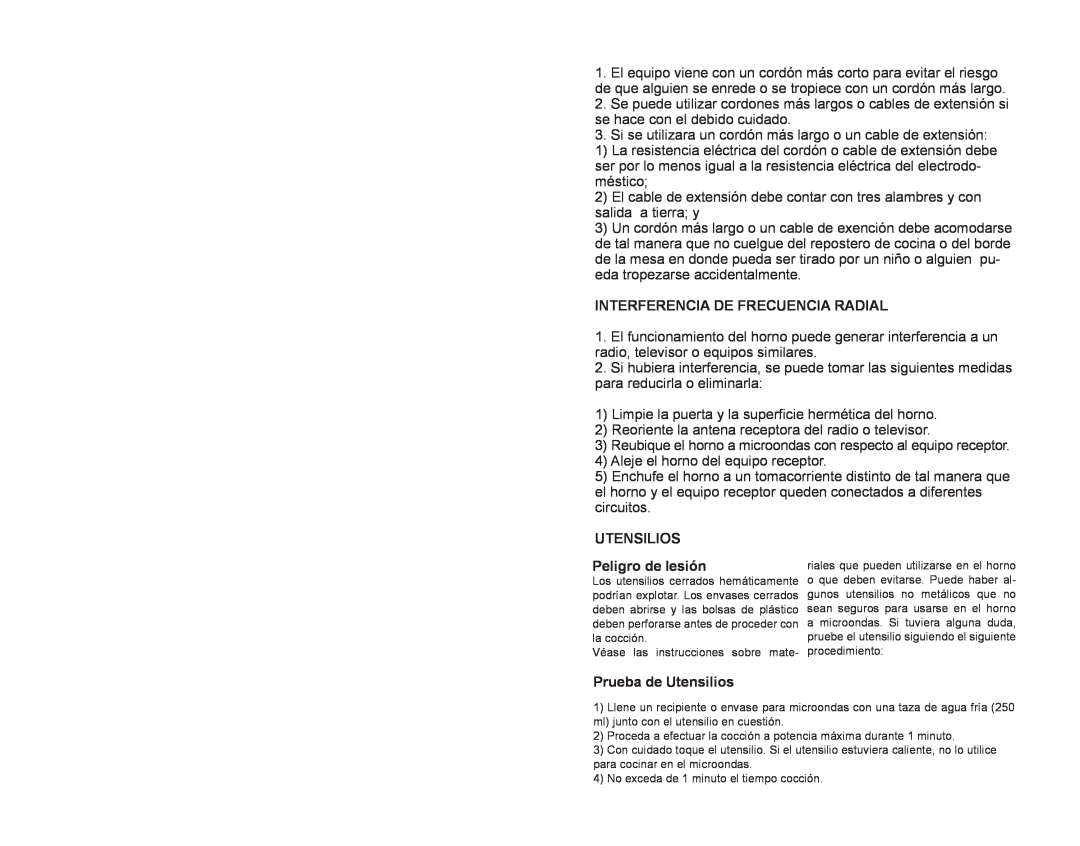 Continental Electric CE21061 instruction manual Prueba de Utensilios 