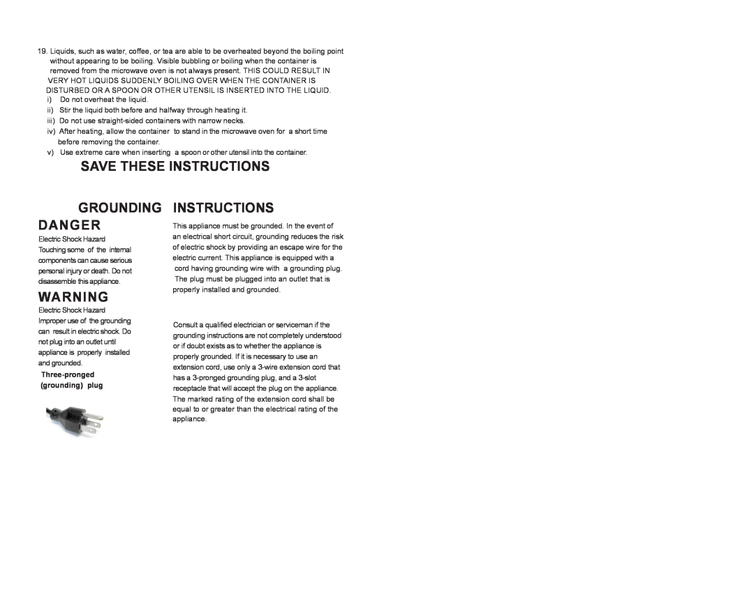 Continental Electric CE21061 instruction manual Save These Instructions, Grounding Danger, Three-prongedgrounding plug 