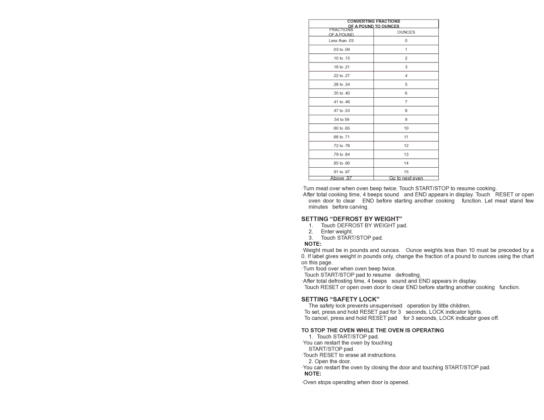 Continental Electric CE21111 instruction manual Setting Safety Lock, To Stop the Oven While the Oven is Operating 