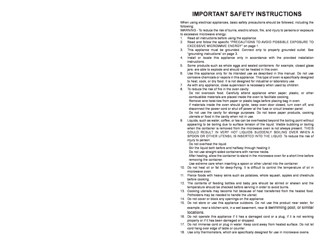 Continental Electric CE21111 instruction manual locations, Important Safety Instructions 