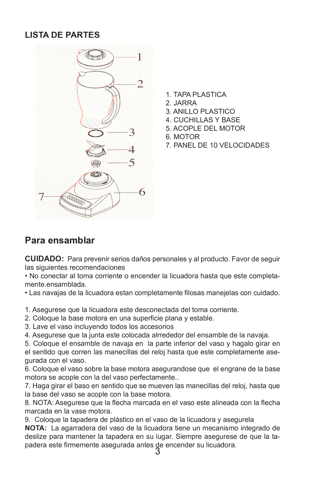 Continental Electric CE22131 user manual Para ensamblar, Lista DE Partes 