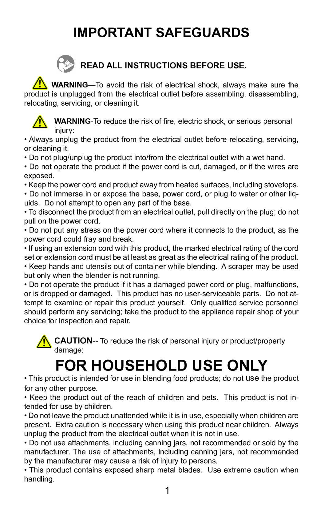 Continental Electric CE22131 user manual For Household USE only, Important Safeguards 