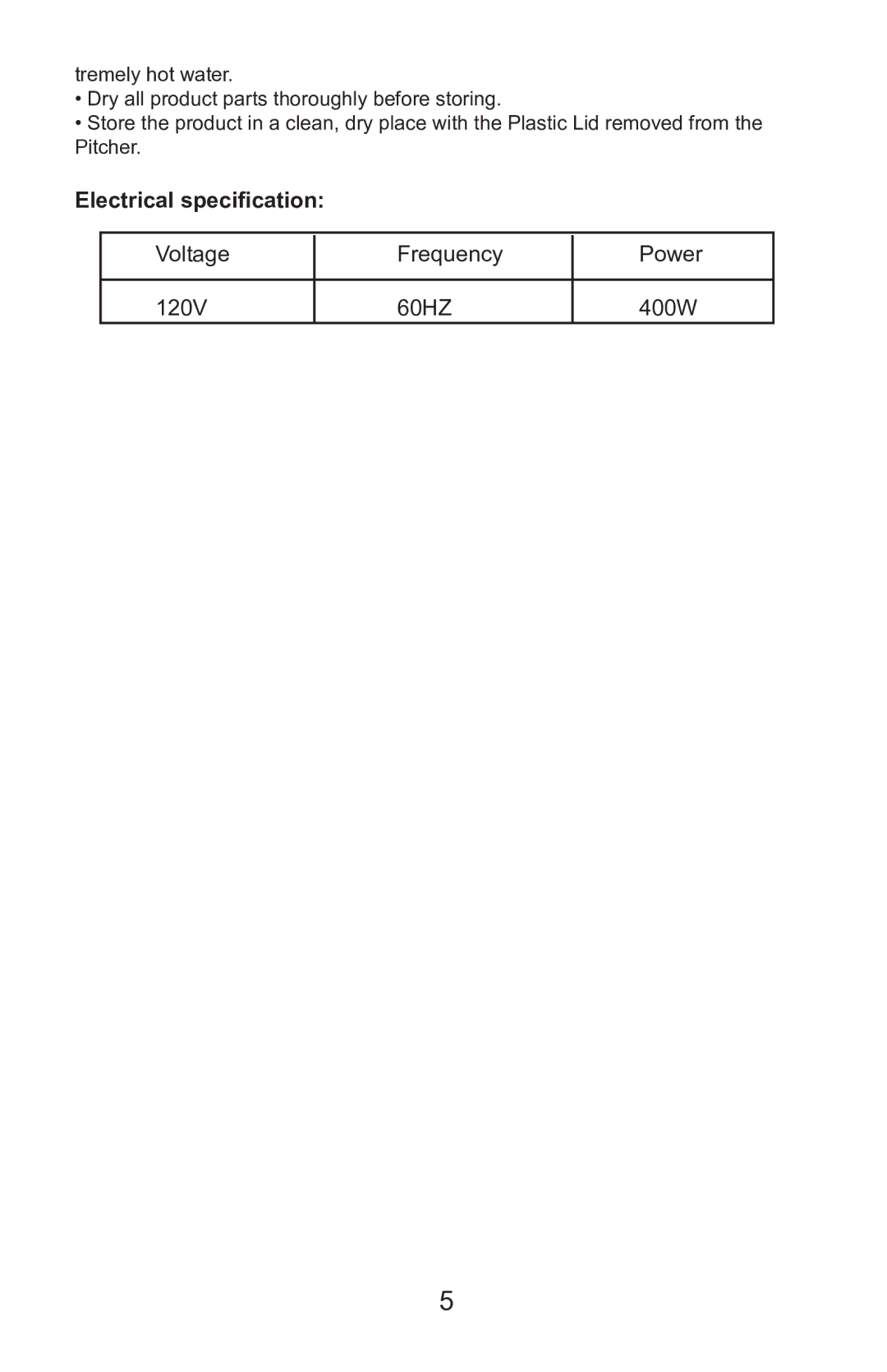 Continental Electric CE22131 user manual Electrical specification 