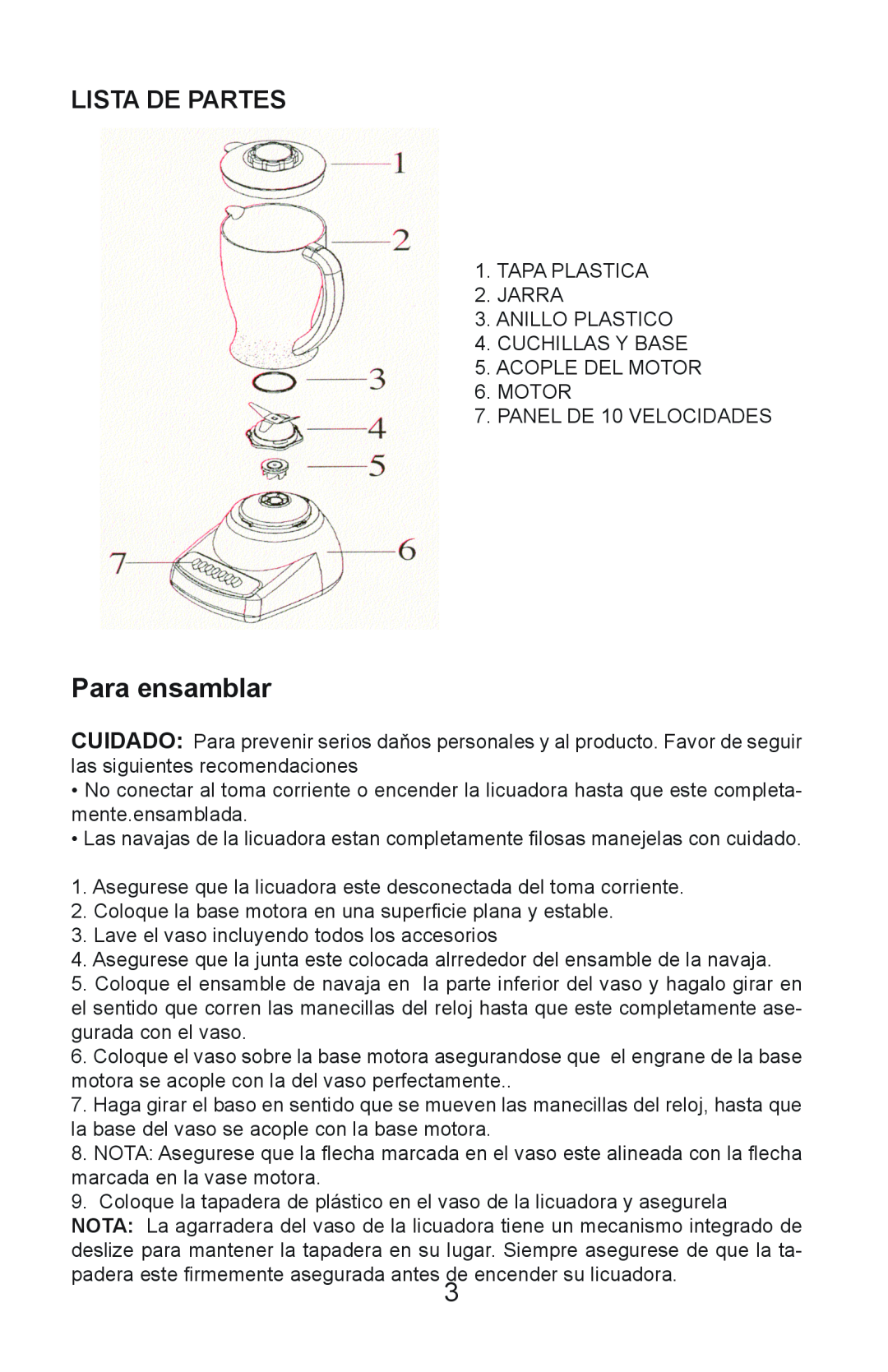 Continental Electric CE22131 user manual Para ensamblar, Lista De Partes 