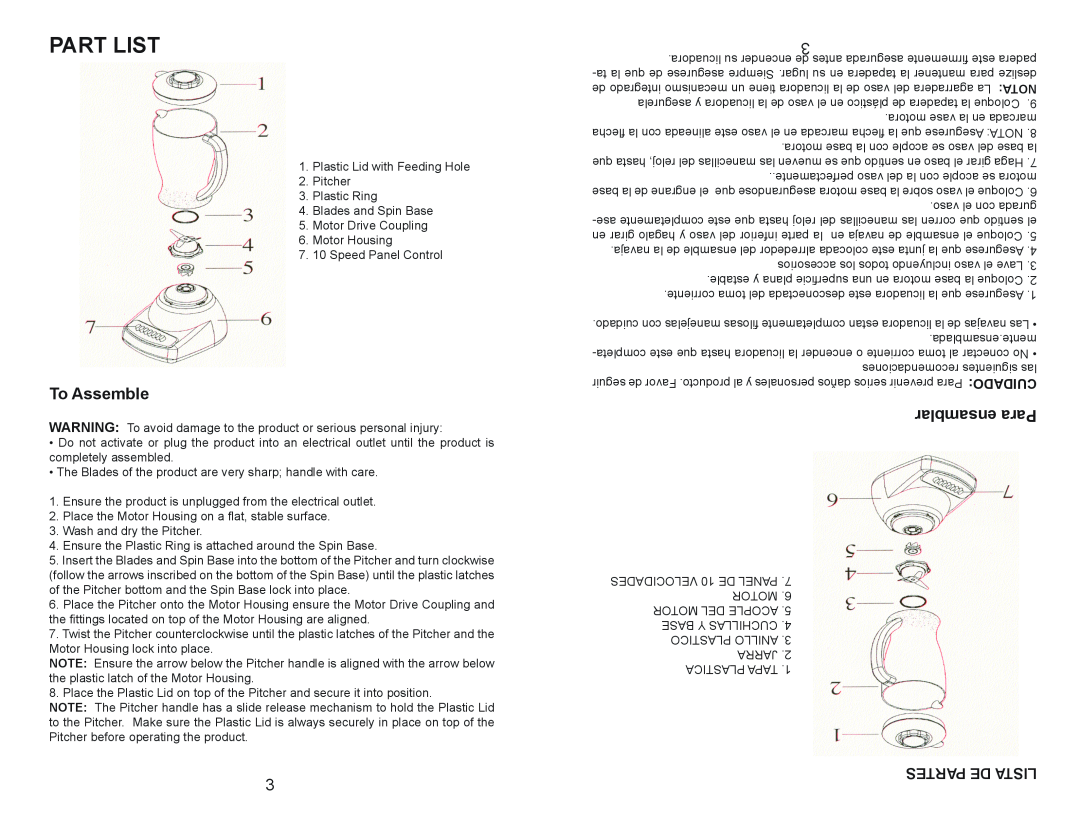 Continental Electric CE22139 user manual Part List, To Assemble, ensamblar Para, Partes De Lista 