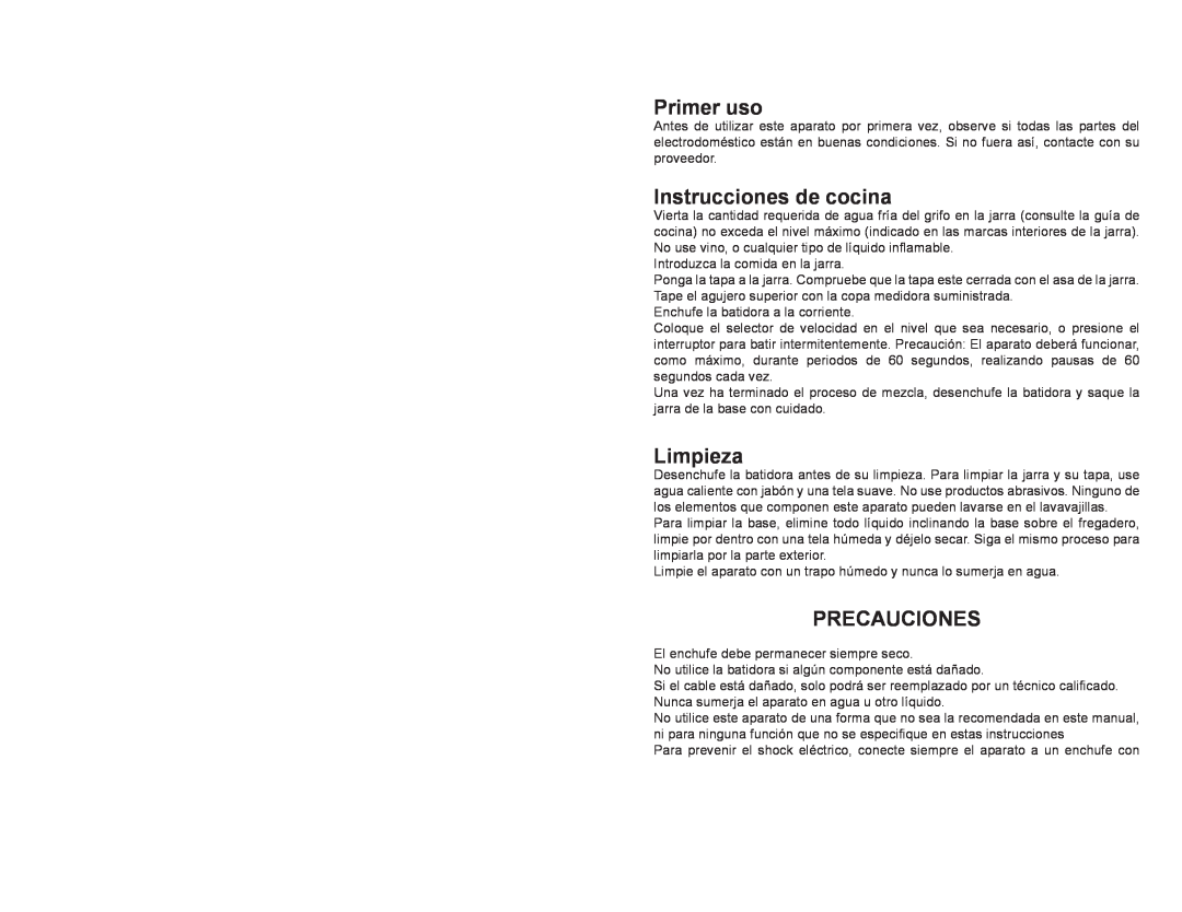 Continental Electric CE22151 manual Primer uso, Instrucciones de cocina, Limpieza, Precauciones 
