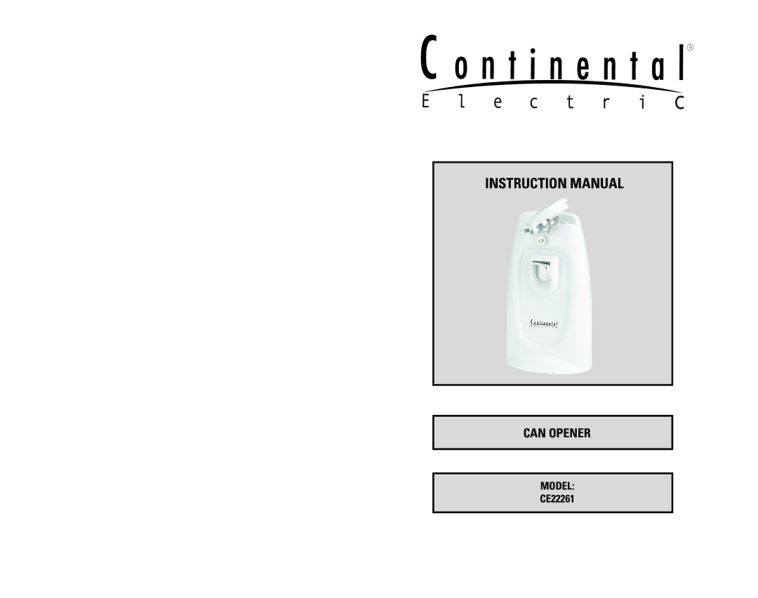 Continental Electric CE22261 instruction manual Can Opener 