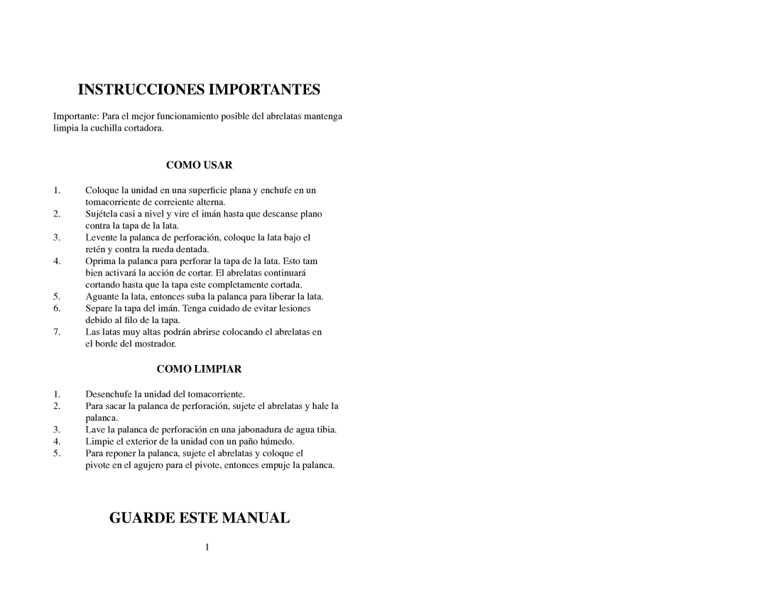 Continental Electric CE22261 instruction manual Instrucciones Importantes 