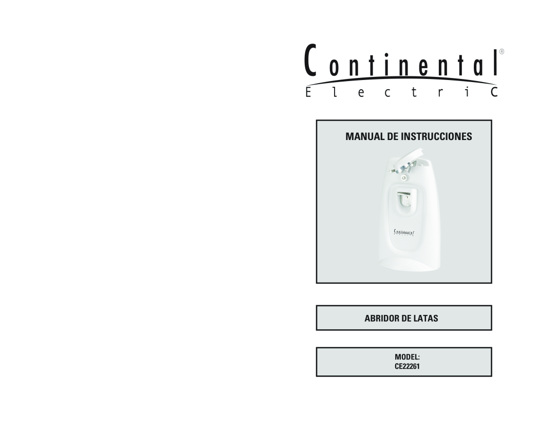 Continental Electric instruction manual Manual De Instrucciones, Abridor De Latas, MODEL CE22261 