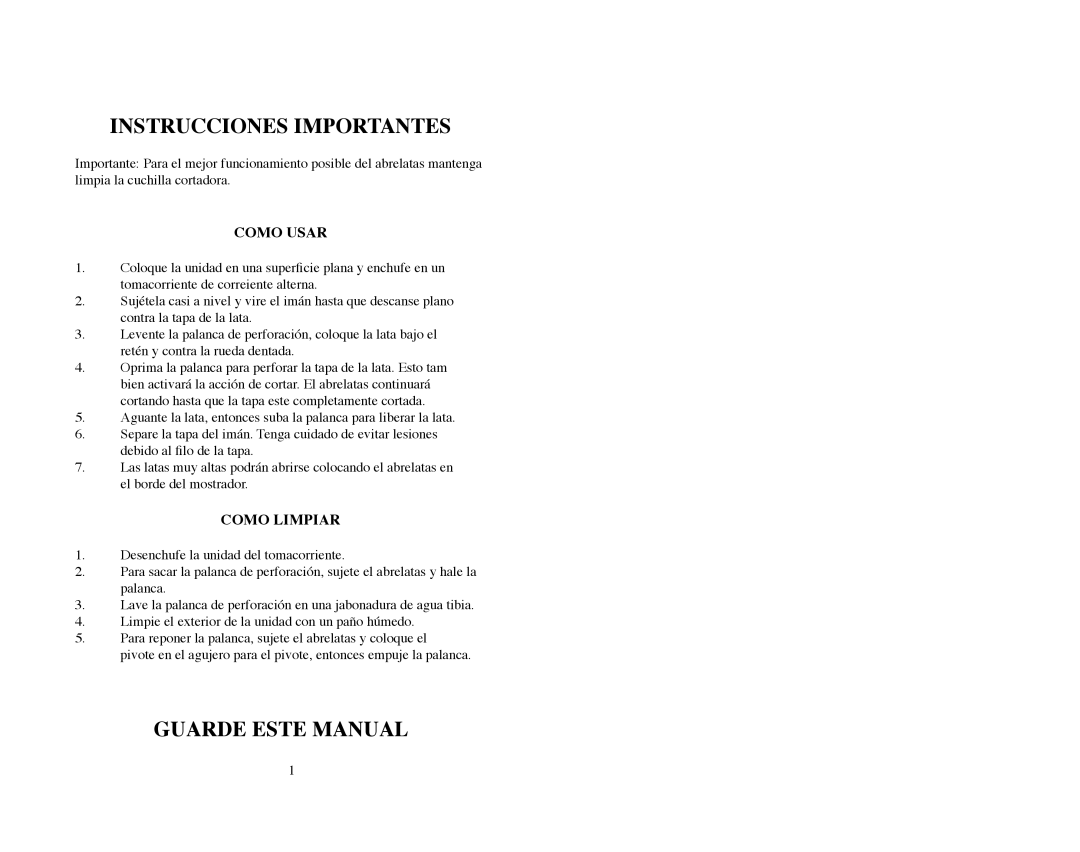 Continental Electric CE22261 instruction manual Instrucciones Importantes, Guarde Este Manual, Como Usar, Como Limpiar 