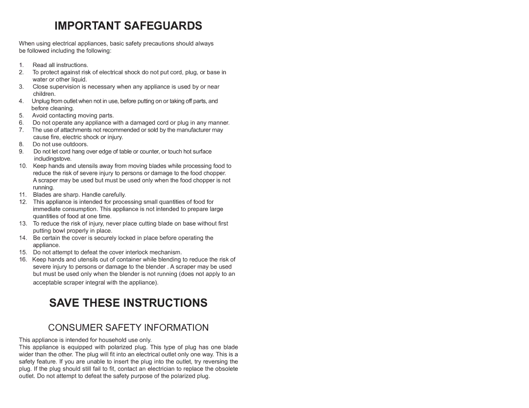 Continental Electric CE22361 instruction manual Important Safeguards, Consumer Safety Information 