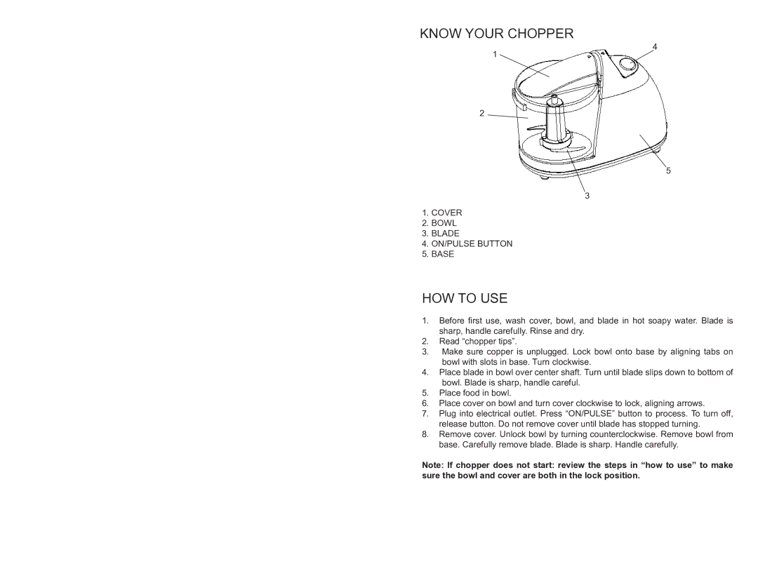 Continental Electric CE22361 instruction manual Know Your Chopper, HOW to USE 