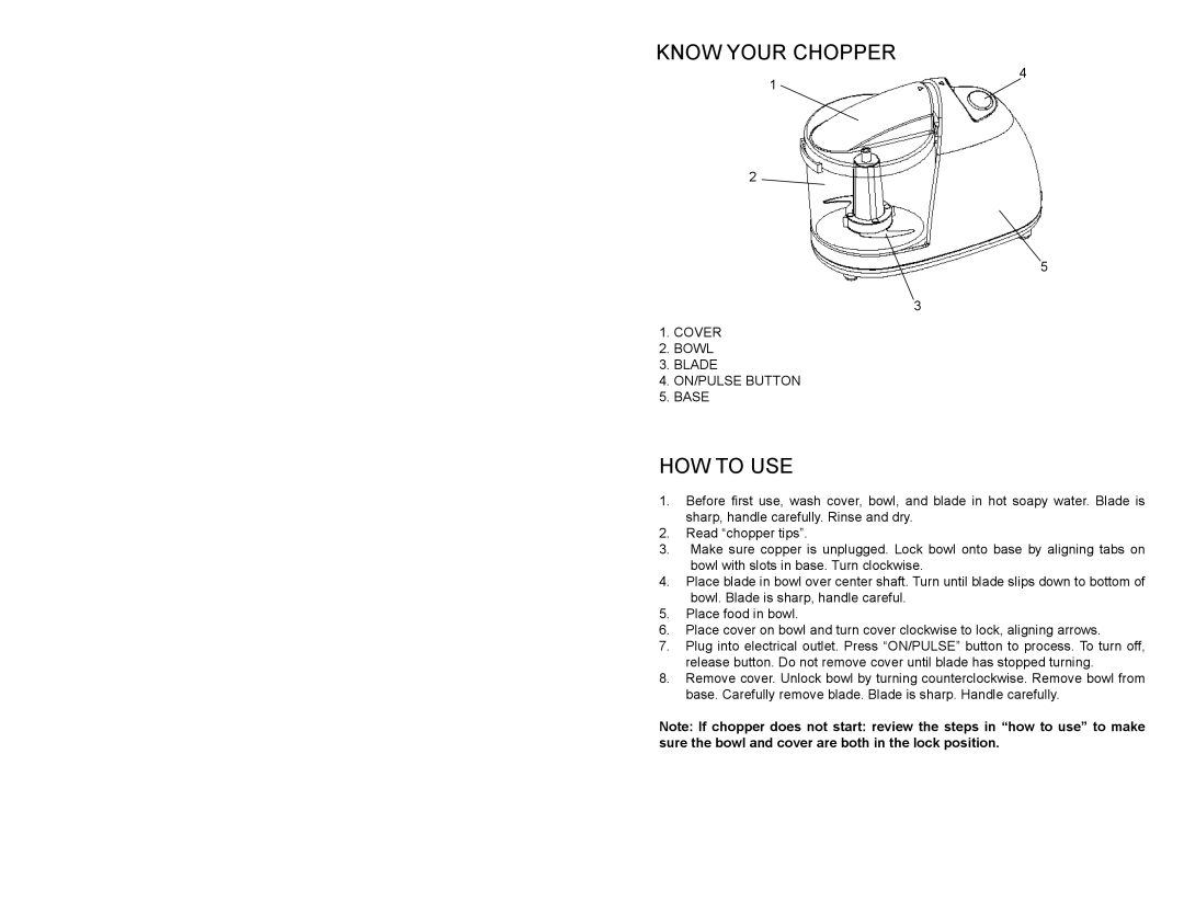 Continental Electric CE22361 instruction manual Know Your Chopper, How To Use 