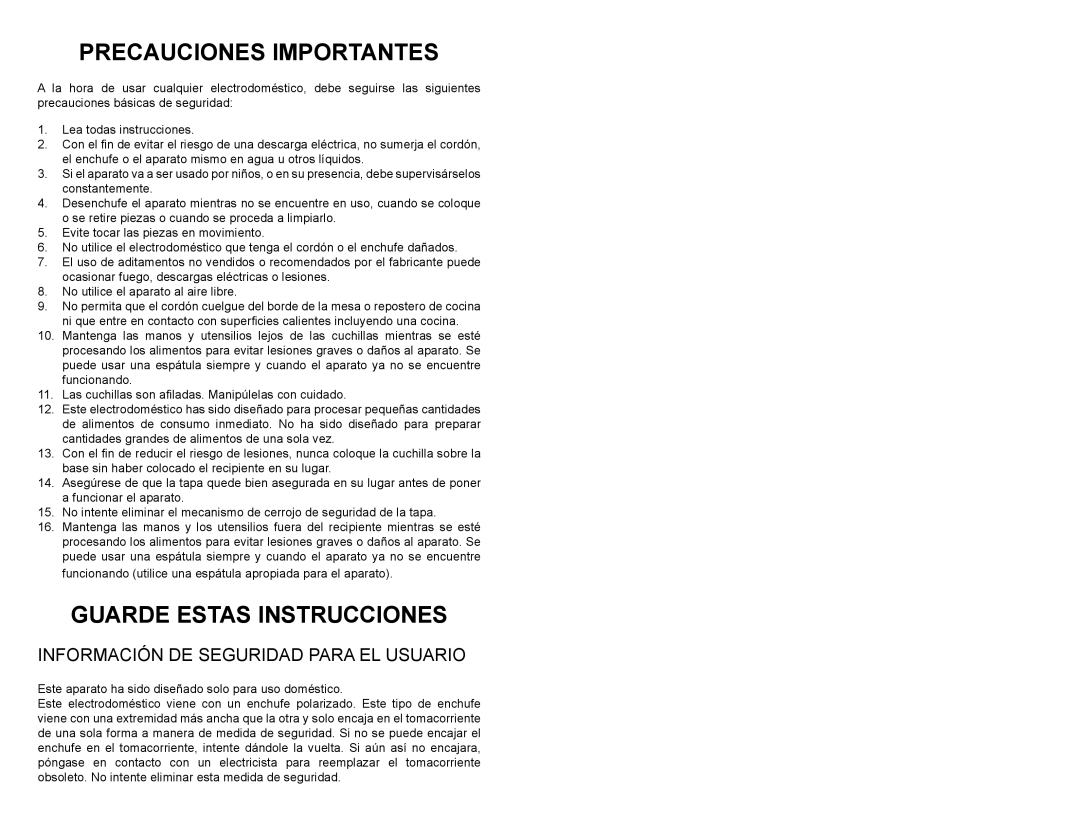 Continental Electric CE22361 instruction manual Precauciones Importantes, Guarde Estas Instrucciones 