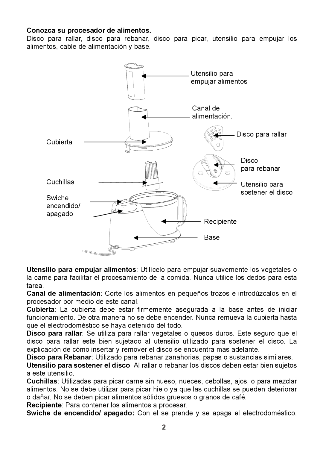 Continental Electric CE22381 instruction manual Conozca su procesador de alimentos 