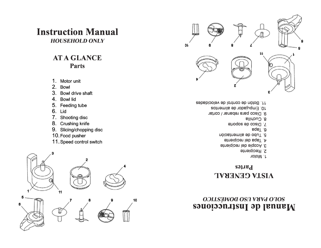 Continental Electric CE22391 Instrucciones de Manual, At A Glance, General Vista, Parts, Partes, Household Only, Motor 