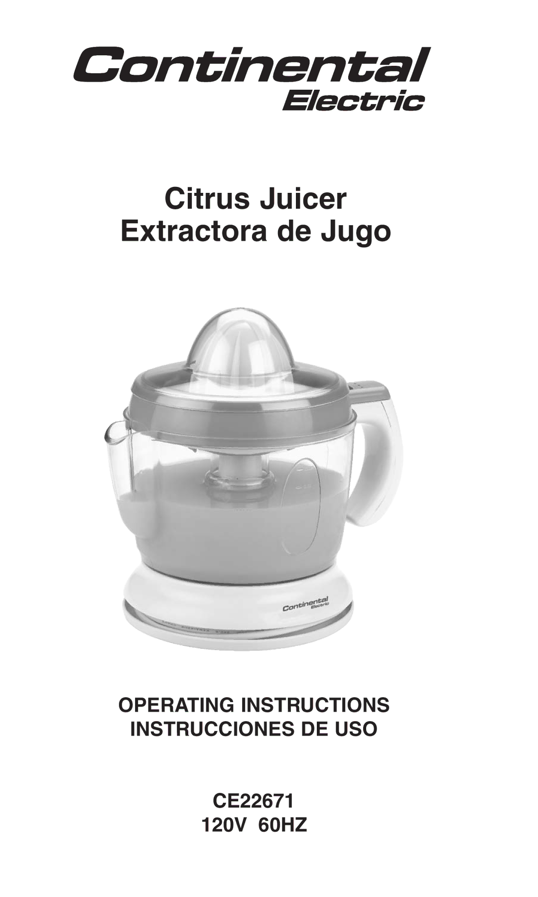 Continental Electric manual Citrus Juicer Extractora de Jugo, CE22671 120V 60HZ 