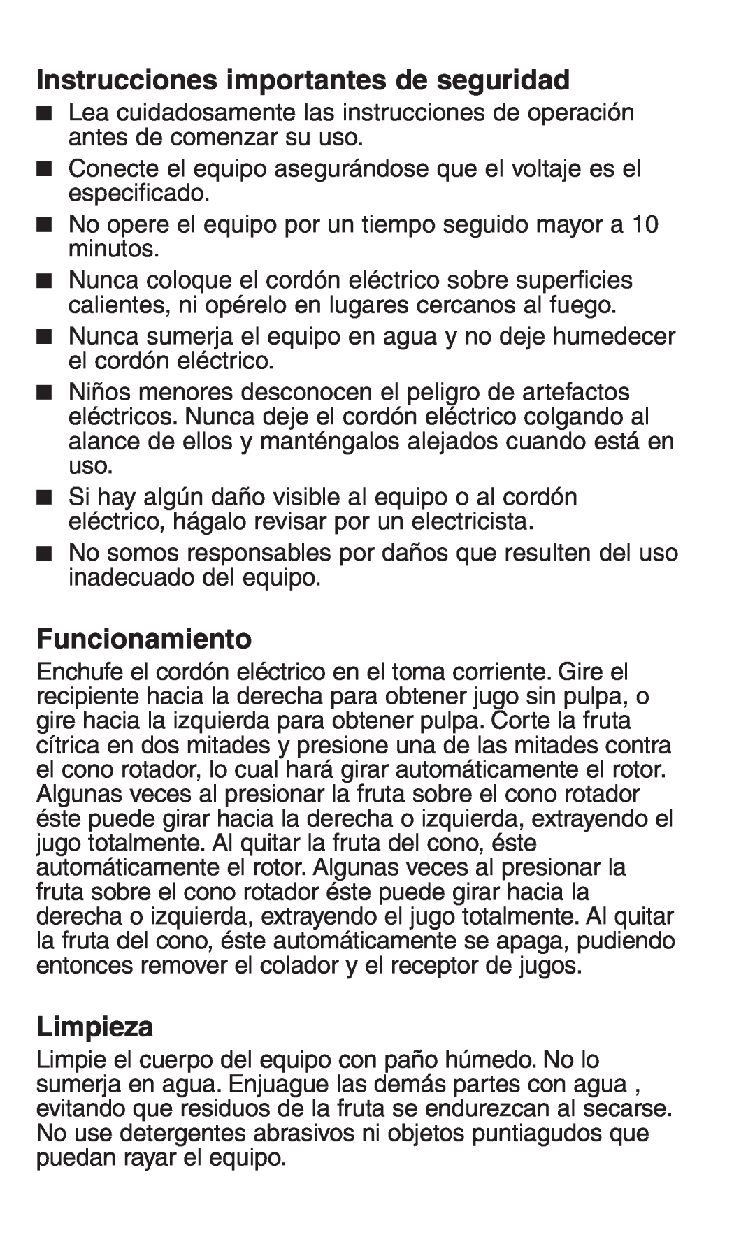 Continental Electric CE22671 manual Instrucciones importantes de seguridad, Funcionamiento, Limpieza 