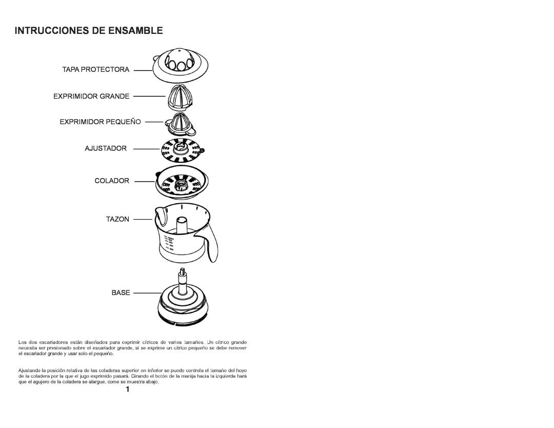 Continental Electric CE22672 instruction manual Intrucciones De Ensamble, Tapa Protectora Exprimidor Grande 