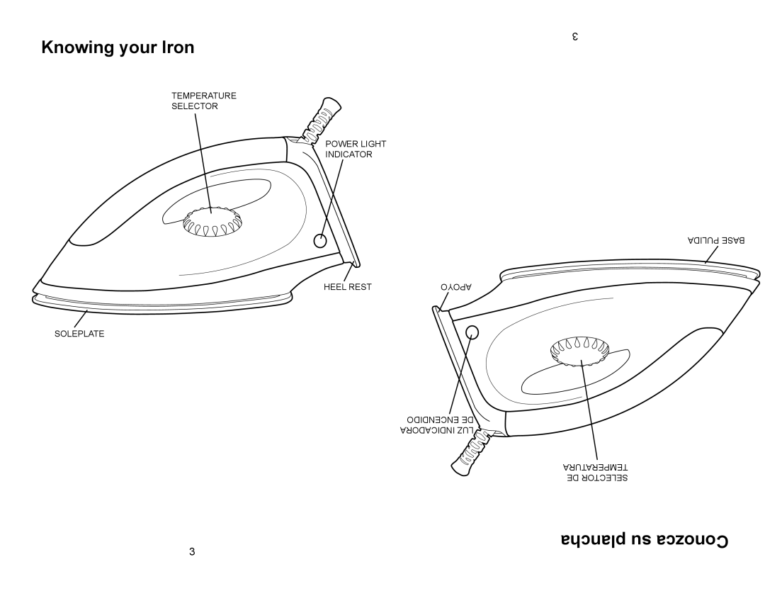 Continental Electric CE23011 instruction manual Knowing your Iron, Plancha su Conozca 