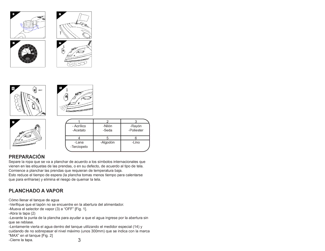 Continental Electric CE23111 user manual Preparación, Planchado a Vapor 