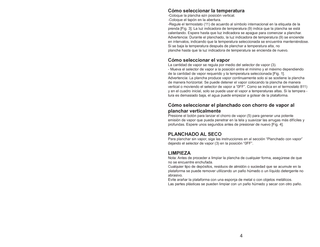 Continental Electric CE23111 user manual Planchado AL Seco, Limpieza 