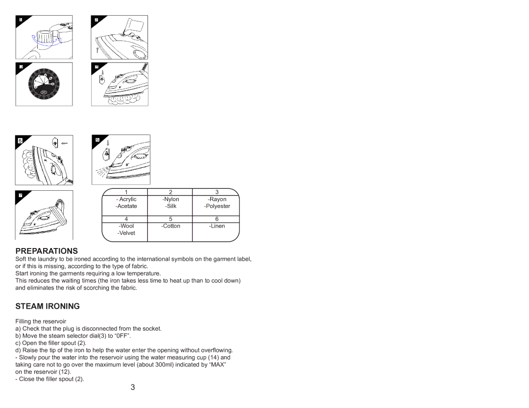 Continental Electric CE23111 user manual Preparations, Steam Ironing 