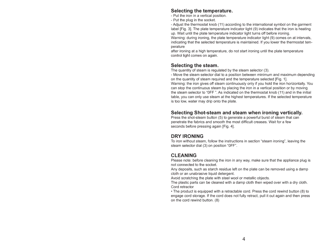 Continental Electric CE23111 user manual DRY Ironing, Cleaning 