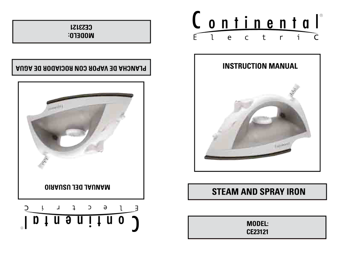 Continental Electric CE23121 instruction manual Steam and Spray Iron 