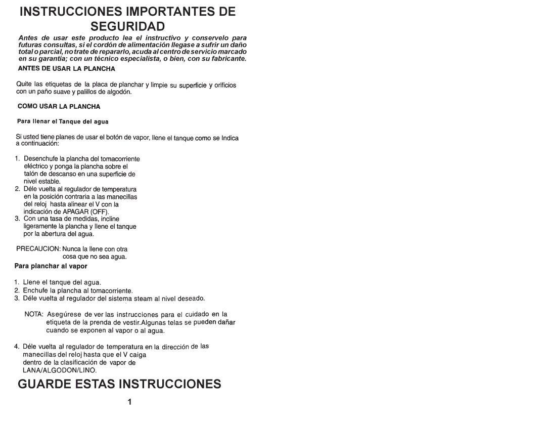 Continental Electric CE23161 instruction manual Guarde Estas Instrucciones 