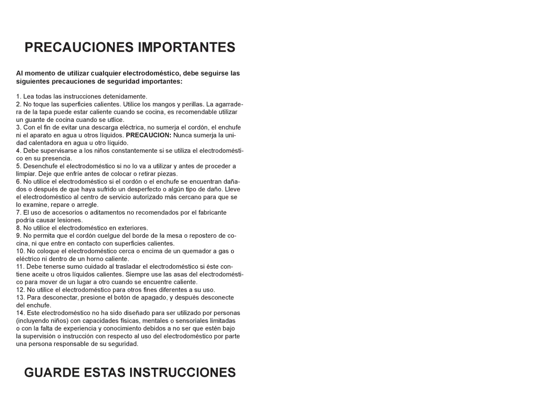 Continental Electric CE23201 user manual Precauciones Importantes 