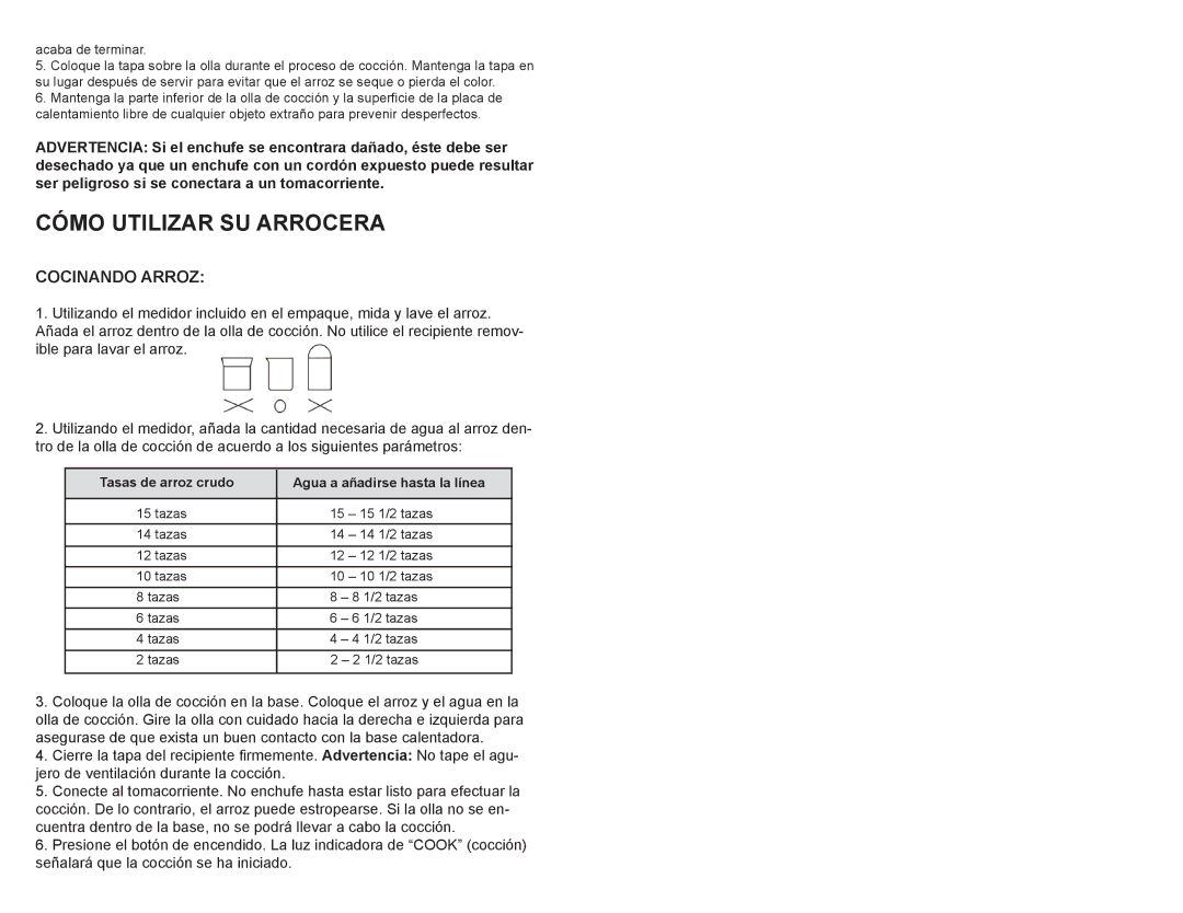 Continental Electric CE23201 user manual Cómo Utilizar SU Arrocera, Cocinando Arroz 