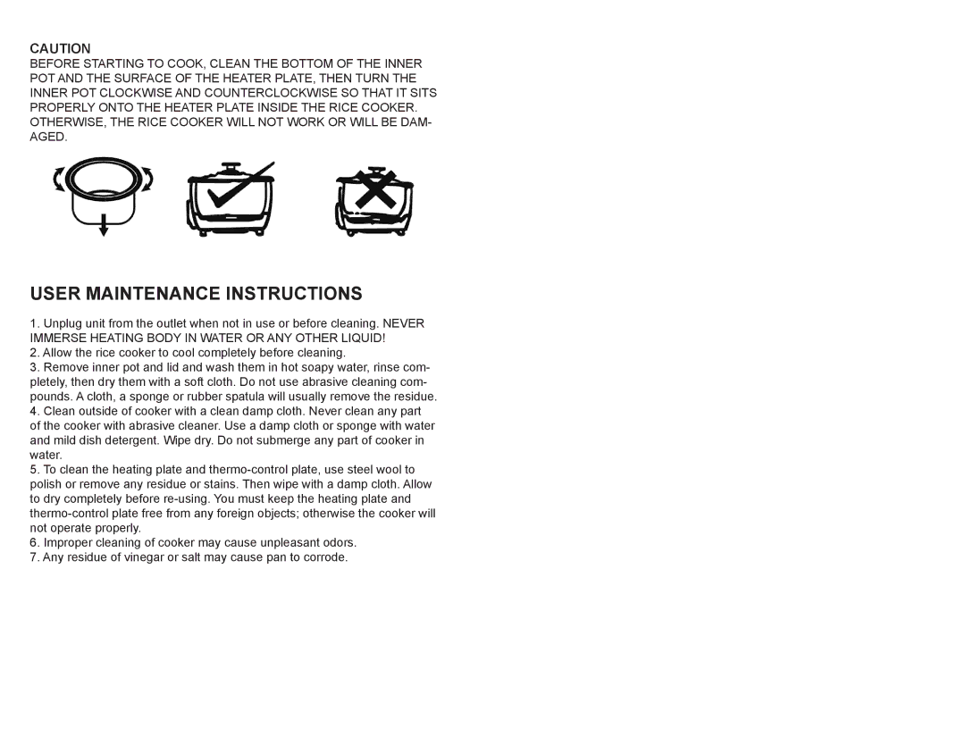 Continental Electric CE23201 user manual User Maintenance Instructions 