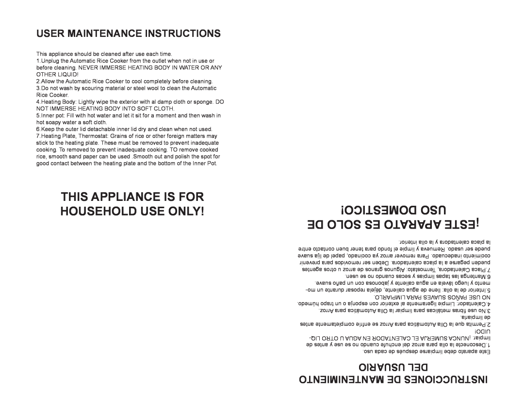 Continental Electric CE23211 instruction manual User Maintenance Instructions, suarioUdel nstruccionesI 