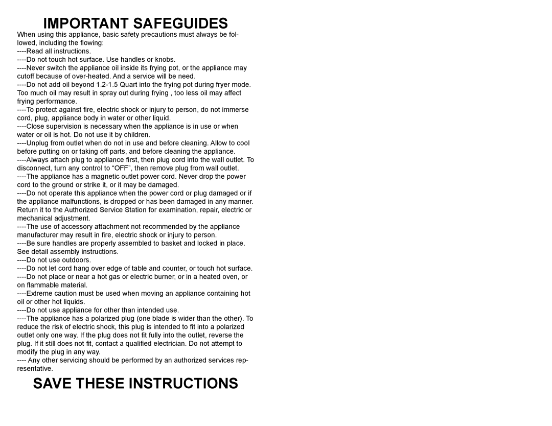 Continental Electric CE23279 user manual Important Safeguides, Save These Instructions 