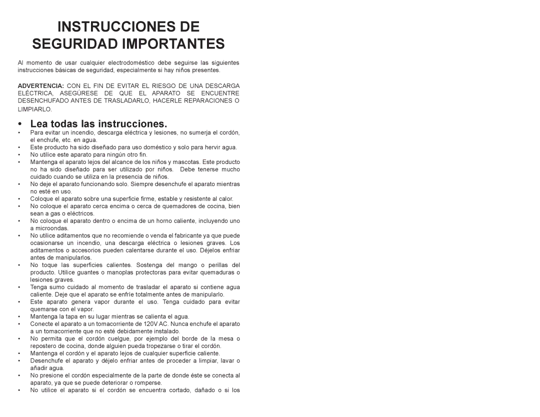 Continental Electric CE23361 instruction manual Instrucciones DE Seguridad Importantes, Lea todas las instrucciones 