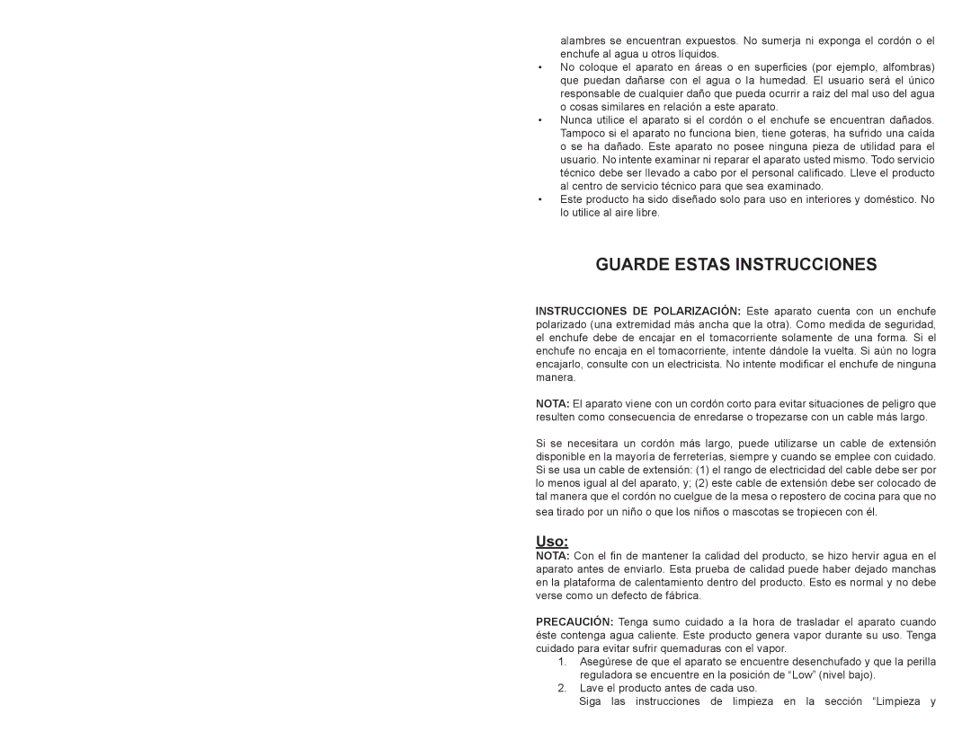 Continental Electric CE23361 instruction manual Guarde Estas Instrucciones, Uso 