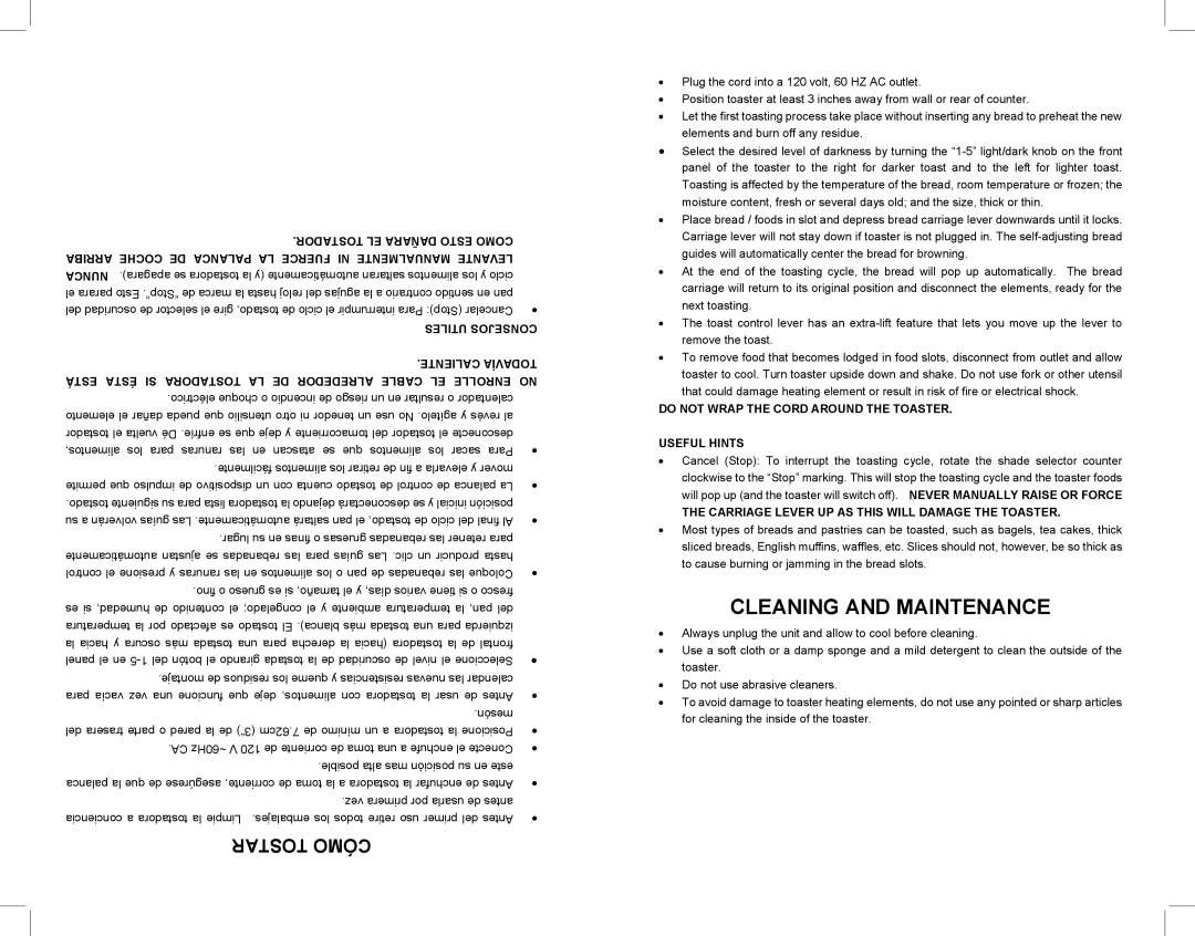 Continental Electric CE23401 user manual Cleaning and Maintenance 