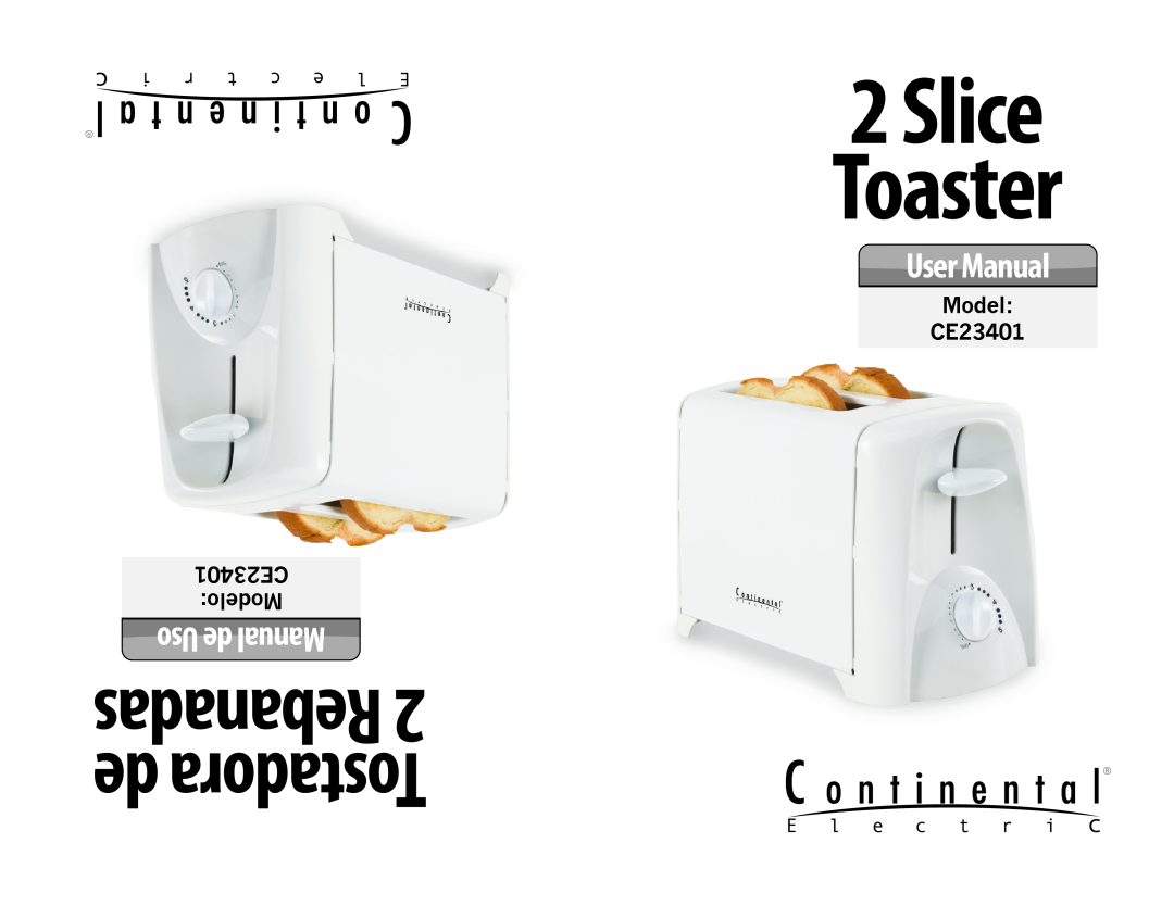 Continental Electric CE23401 user manual Slice Toaster, Rebanadas 2 de Tostadora, Uso de Manual 