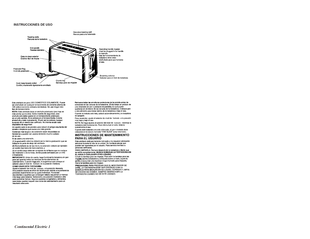 Continental Electric CE23411 instruction manual Instrucciones DE USO 