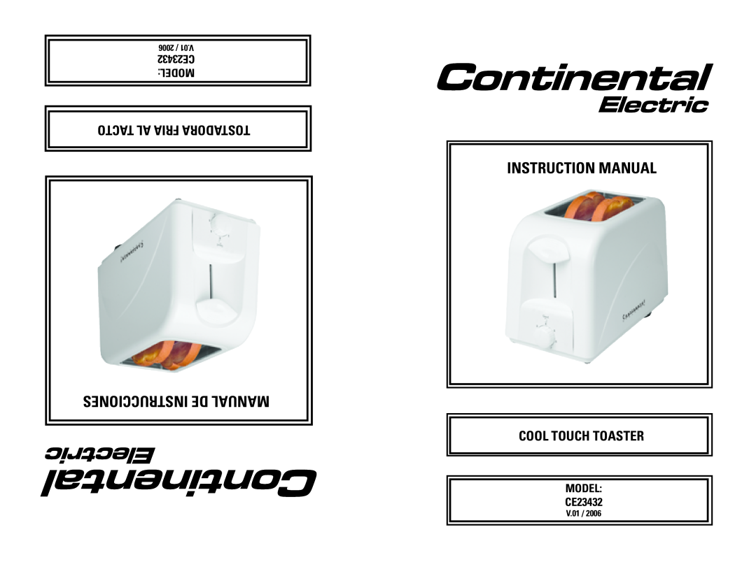 Continental Electric CE23432 instruction manual Instrucciones De Manual, V.01, Tacto Al Fria Tostadora, Cool Touch Toaster 