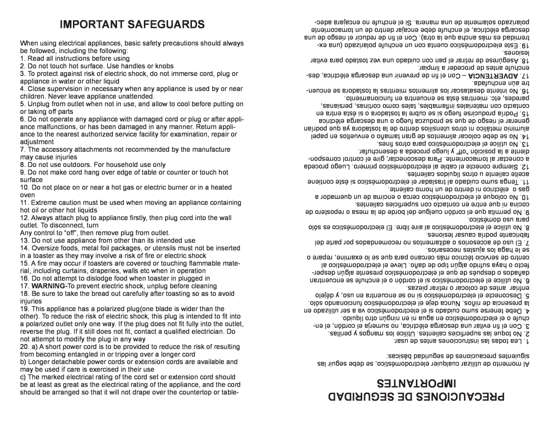 Continental Electric CE23451 user manual Important Safeguards, Importantes Seguridad De Precauciones 