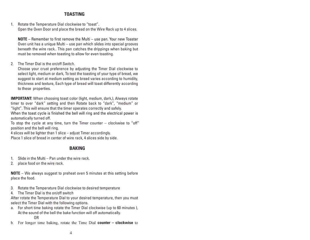 Continental Electric CE23531 instruction manual Toasting, Baking 